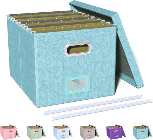File Organizer Box with Lid, Portable Hanging File Box for Letter/Legal File Folder Storage, Office/Decor/Home, 1 Pack, Light-blue by Oterri
