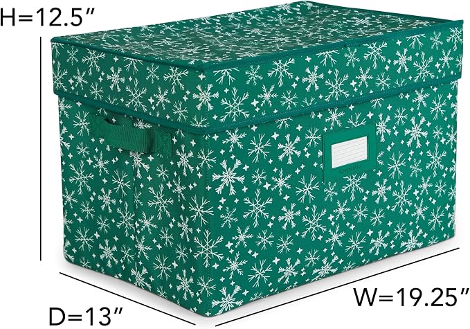 Covermates Keepsakes Adjustable Ornament Storage Box – Heavy-Duty Polyester, Padded Dividers & FlexGrid Trays – Protective Holiday Organizer with Stackable Walls & Label Window, Green Snowflake - Image 3