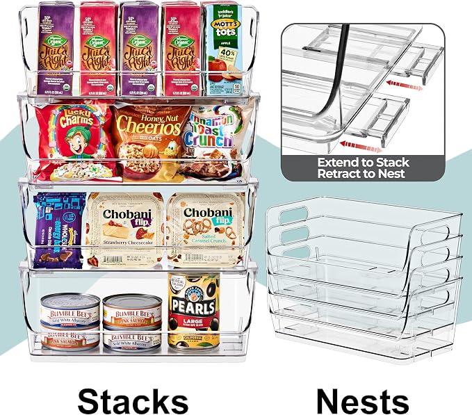 Sorbus Stackable Storage Bins Open Front, Clear Stackable Storage Bins, Pantry Bins for Storage and Organization, Acrylic Stackable Bins for Kitchen, Clear Pantry Organizer Bins (Small Wide 4 Pack) - Image 6