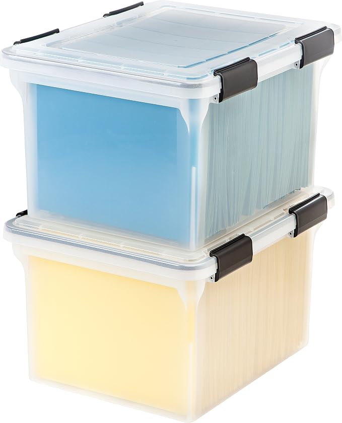 IRIS USA WeatherPro Storage File Box, 32 Qt. 6-Pack, Clear/Black | Protect files, documents and important records with weather resistant storage, secure latches and stackable organization - Image 9
