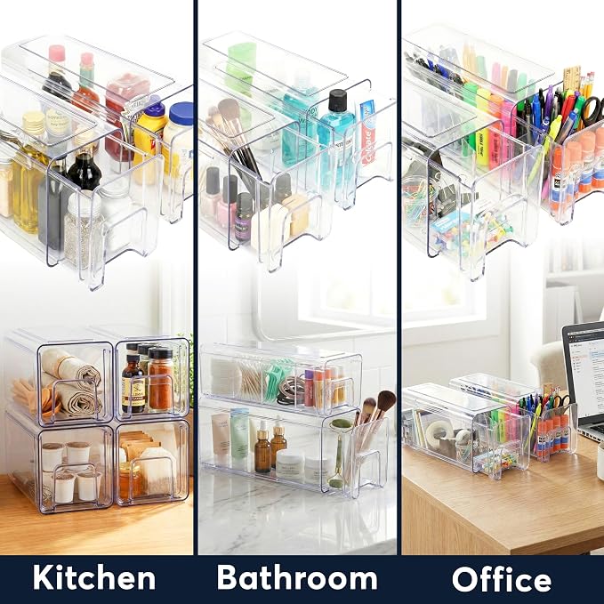 Sorbus Large Clear Stackable Storage Drawers 4-Pack Plastic Organizer Bins with Handles Pull-Out Drawers for Bathroom Closet, Medicine, Cabinet, Pantry Storage, Baby Bottle Organizer - Image 7