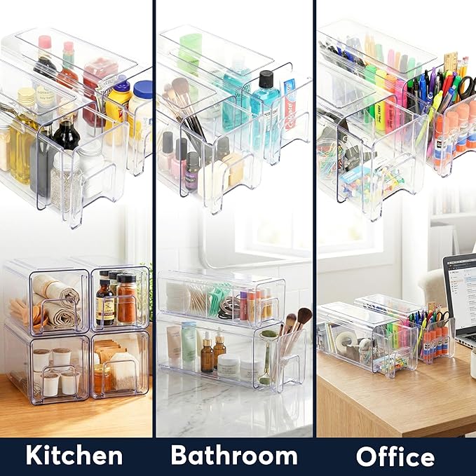 Sorbus Small Clear Stackable Storage Drawers 2-Pack Plastic Organizer Bins with Handles Pull-Out Drawers for Bathroom Closet, Medicine, Cabinet, Pantry Storage, Baby Bottle Organizer - Image 7