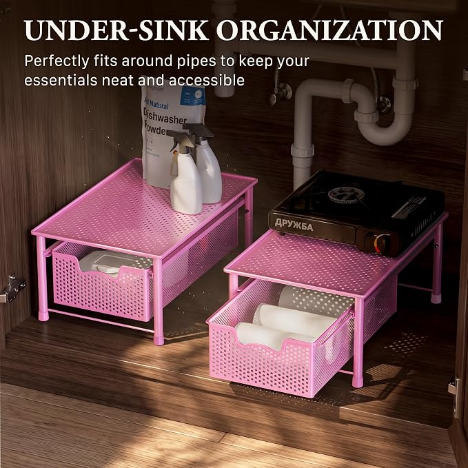 Simple Houseware Stackable Cabinet Basket Drawer Organizer, Pink - Image 6