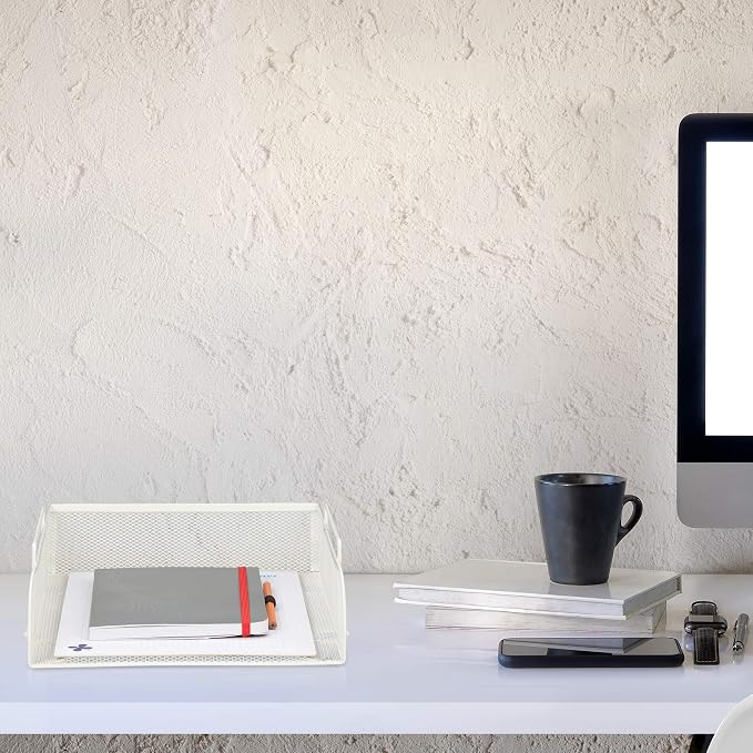 4 x Stackable Document Trays DIN A4 Grid Design Letter Tray Office Metal 25 x 34 cm White - Image 2