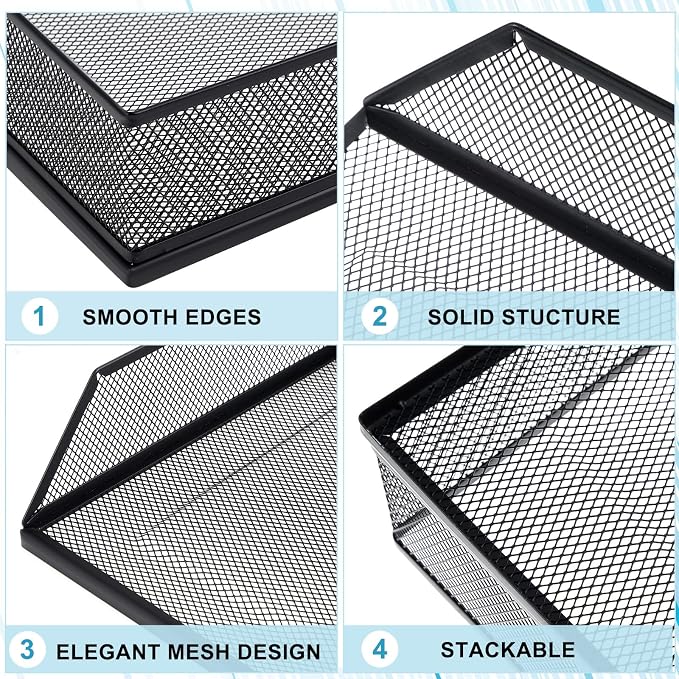 Hicarer 2 Pcs Black Metal Letter Tray Stackable Desk Tray Single Wire Mesh Organizer Front Load File Paper Holder for Desktop Office Home School Classroom (9.84 x 12.8 Inch) - Image 4