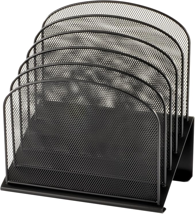 Safco Onyx Desk Organizer, 5 Tiered Vertical Compartments, Office and Classroom Mailbox , Paper and Mail Sorter, Steel Mesh, Black by SafcoProducts