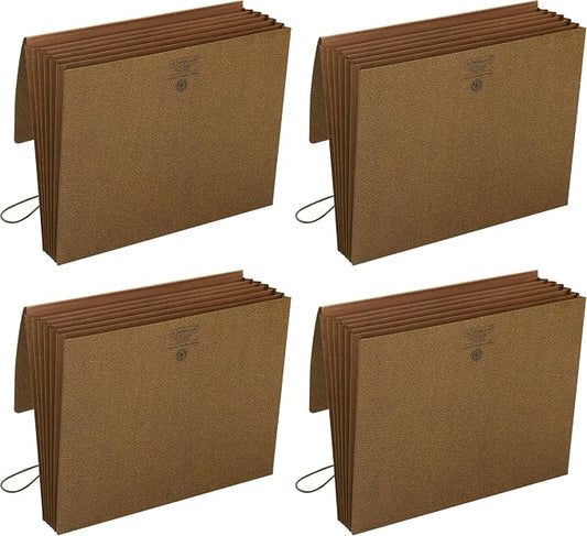 Smead Partition Expanding File Wallet, Flap and Cord Closure, 6 Pockets, 5-1/4" Expansion, Tear Resistant Gusset, Letter, Redrope, 10 per Box (72373) | (Pack of 4) by SMEAD