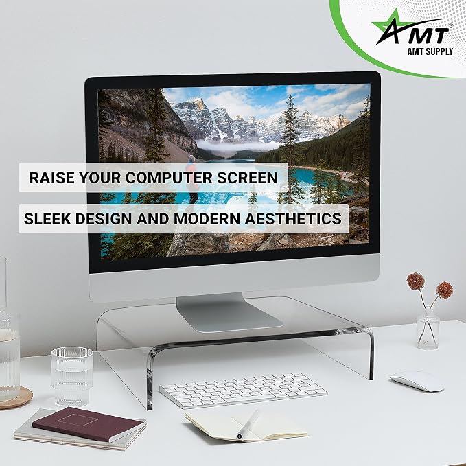 AMT 16 Inch Acrylic Laptop Monitor Stand, Computer Riser with Cat Keyboard Protector, Space-Saving Design, Extra Storage, Clear Shelf - Ideal for Monitors, Laptops, Printers, Desktop Decor - Image 5
