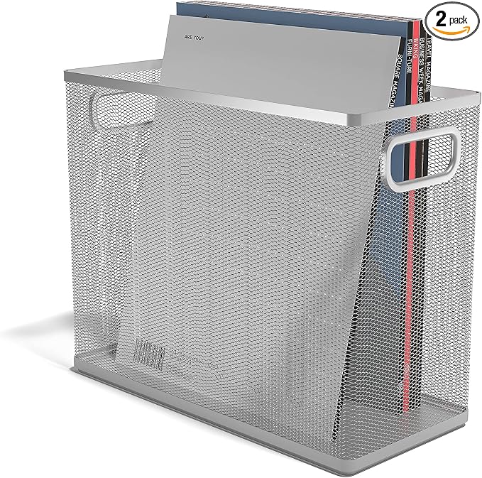 TRU RED Wire Mesh File Organizer, Silver, 2‑Pack – Vertical Desktop Sorter for Files, Folders & Mail by TRURED