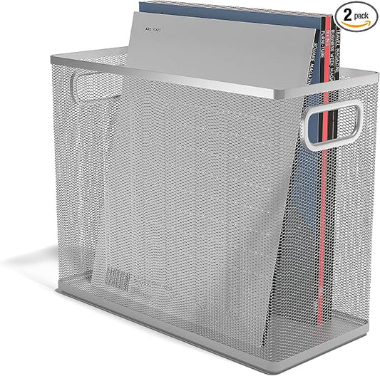TRU RED Wire Mesh File Organizer, Silver, 2‑Pack – Vertical Desktop Sorter for Files, Folders & Mail by TRURED