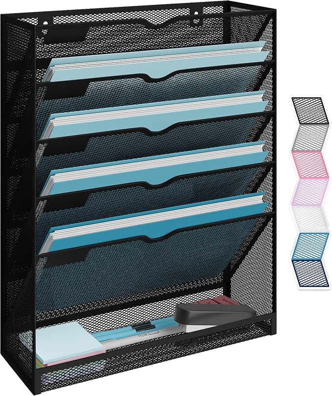 NEATERIZE Mail Organizer for Wall -Heavy-Duty Mesh Hanging File Organizer-Wall Organizer for Papers, Folders, Files Clipboard & Magazine Organization, Great for Home, Office Classroom or Doctor(Black) by Neaterize