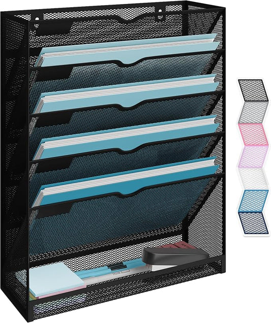 NEATERIZE Mail Organizer for Wall -Heavy-Duty Mesh Hanging File Organizer-Wall Organizer for Papers, Folders, Files Clipboard & Magazine Organization, Great for Home, Office Classroom or Doctor(Black) by Neaterize