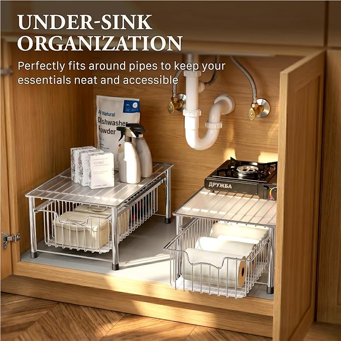 Simple Houseware Stackable Basket Drawer, Chrome - Image 6