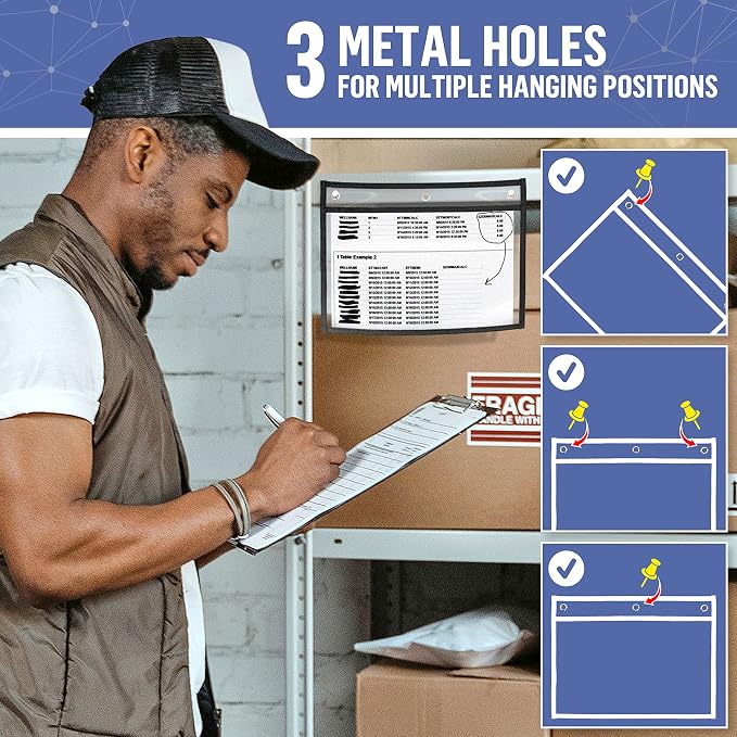 50 Pack Horizontal Job Ticket Holders 8.5x11 - Landscape Shop Ticket Holders 8 1/2 x 11 - Work Order Plastic Sleeves for Documents - Dry Erase Pocket Sleeve - Dry Erase Sleeves Clear Pocket Sleeve - Image 4