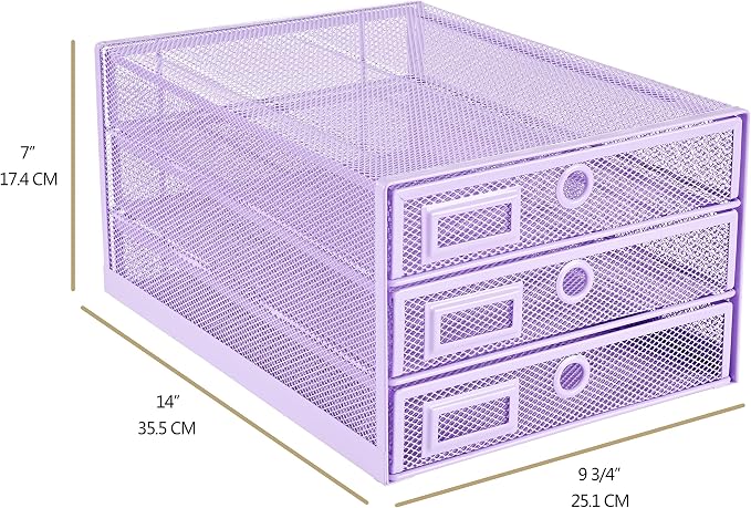 Annova Desk Organizer Wire Mesh 3 Tier Sliding Drawers Paper Sorter/Multifunctional/Premium Solid Construction for Letters, Documents, Mail, Files, Paper, Kids' Art Supplies (Light Pink) - Image 2