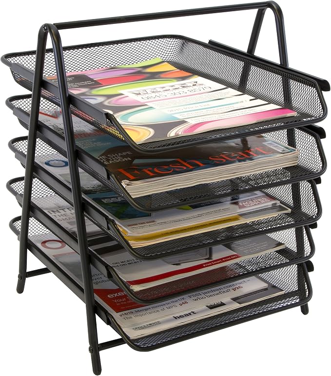 OSCO Black Wire Mesh 5 Tier Letter Tray | A4 | Desk File Organiser | Paper Storage | Office Document Sorter | Paperwork Filing | Easy Assembly | H37.3 x W29.5 x D34.0 cm | - Image 5