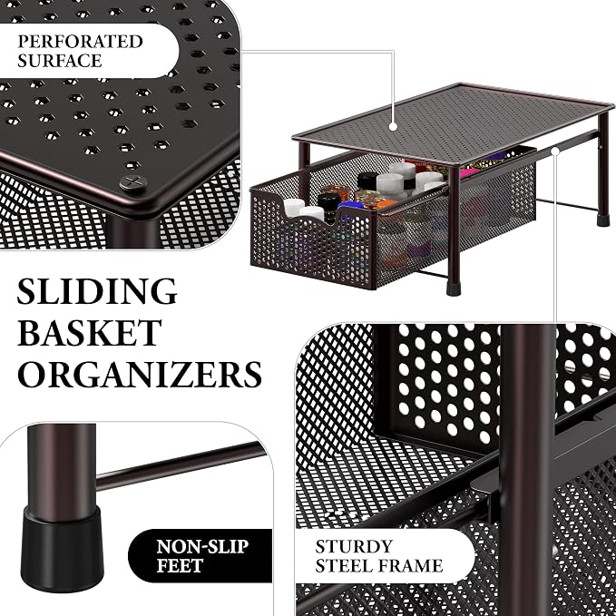 Simple Houseware Stackable Cabinet Basket Drawer Organizer, Bronze - Image 4
