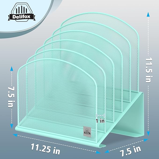 Delifox Inclined Desk File Organizer,Vertical File Folder Holder Stand Metal Rack File Sorter for Office Classroom Desktop Organization (1, Aqua, 5) - Image 2