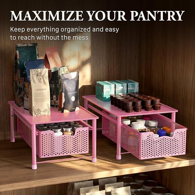 Simple Houseware Stackable Cabinet Basket Drawer Organizer, Pink - Image 7