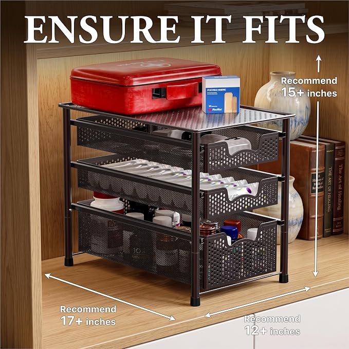 Simple Houseware Stackable 3 Tier Sliding Basket Organizer Drawer, Bronze - Image 3