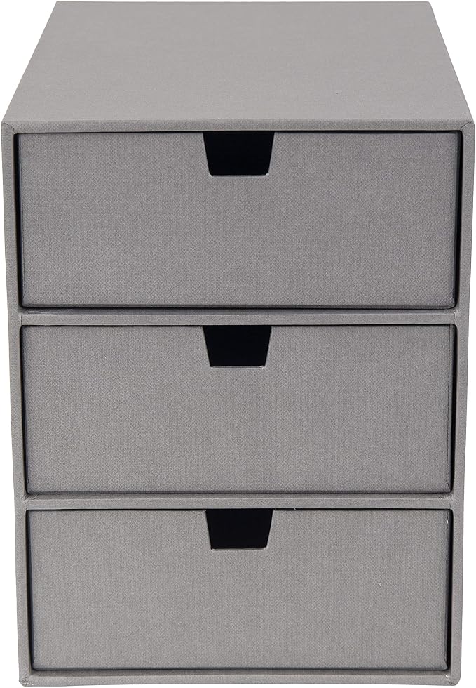 Bigso Box of Sweden Ingrid 3-Drawer Fiberboard Desk Organizer Drawers | Durable Desk Storage Organizer for Office Supplies & Accessories | Stackable Desktop Drawers | 6.3" x 9.9" x 8.1" | Light Grey - Image 5