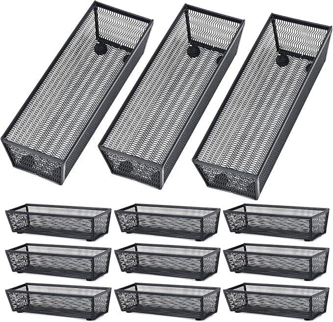 Neudeco Silverware Organizer, Black, 9 x 3 x 2 inch, Pack of 12 | Mesh Drawer Organizer, Metal Construction, For Kitchen Utensils & Flatware, Multi-Purpose Use by Neudeco