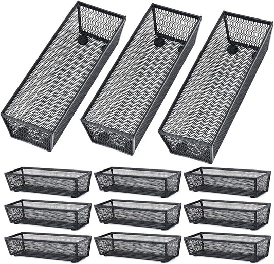 Neudeco Silverware Organizer, Black, 9 x 3 x 2 inch, Pack of 12 | Mesh Drawer Organizer, Metal Construction, For Kitchen Utensils & Flatware, Multi-Purpose Use by Neudeco