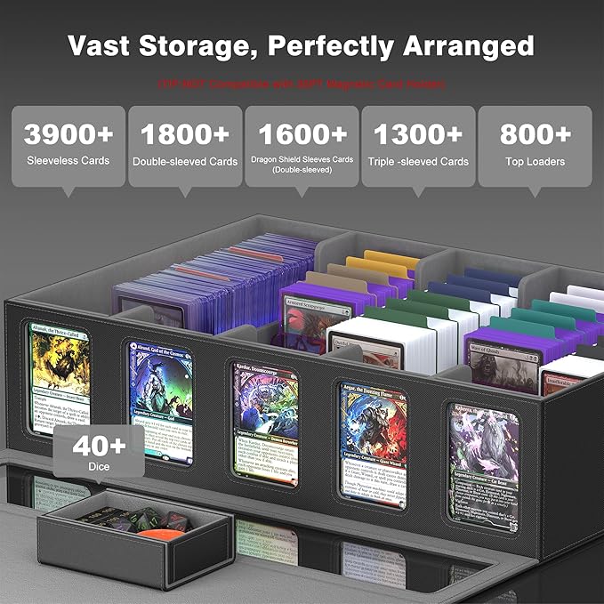 Kabinka MTG Card Storage Box with Handle & Mechanical Latch,5-Row 3900+ Commander Trading Card Case with Sealed Display Window,Top Loaders Organizer Deck Box for MTG/TCG/PTCG/Sports Cards (Black) - Image 5
