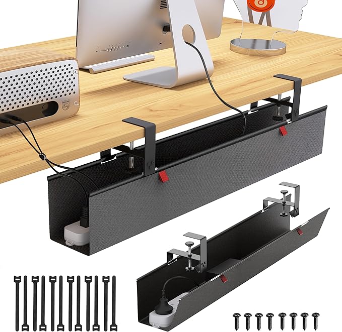 Under Desk Cable Management Tray - Under Desk Cord Management - Clamp/Screw Mount - Fabric Wire Management - Cable Raceways Tray Cord Hiders for Office/Home (Black, 35.8"×5.6") by Cotohim