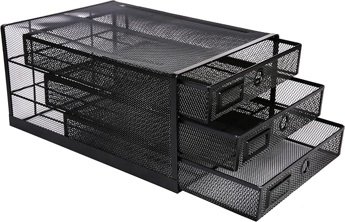 Annova Desk Organizer Wire Mesh 3 Tier Sliding Drawers Paper Sorter/Multifunctional/Premium Solid Construction for Letters, Documents, Mail, Files, Paper, Kids' Art Supplies (Black) - Image 6