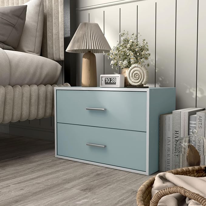 Homes: Inside + Out Apexa 2-Drawer Wooden Stackable Storage Drawers, Small Food Pantry Cabinet, Cajonera De Madera, Underbed Drawer Dorm Teen Room Decor & Bedroom, Home Office, Kitchen, Light Blue - Image 7
