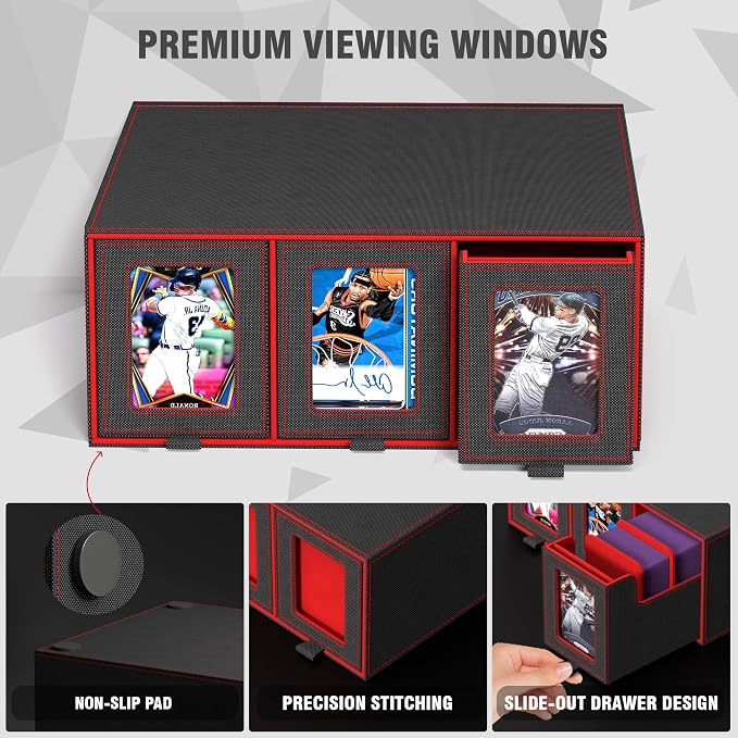 3-Drawer Trading Card Storage Box Holds 2500+ Cards(Red) | Stackable design,15 dividers included,Desktop card organizer,PU leather material‌,for sports/TCG/MTG/Pokemon cards - Image 5