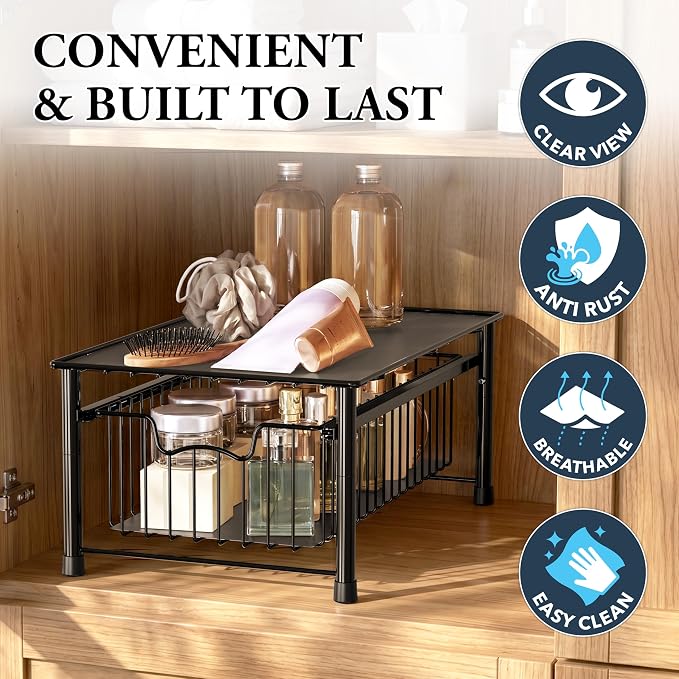 Simple Houseware Stackable Basket Drawer, Black - Image 5
