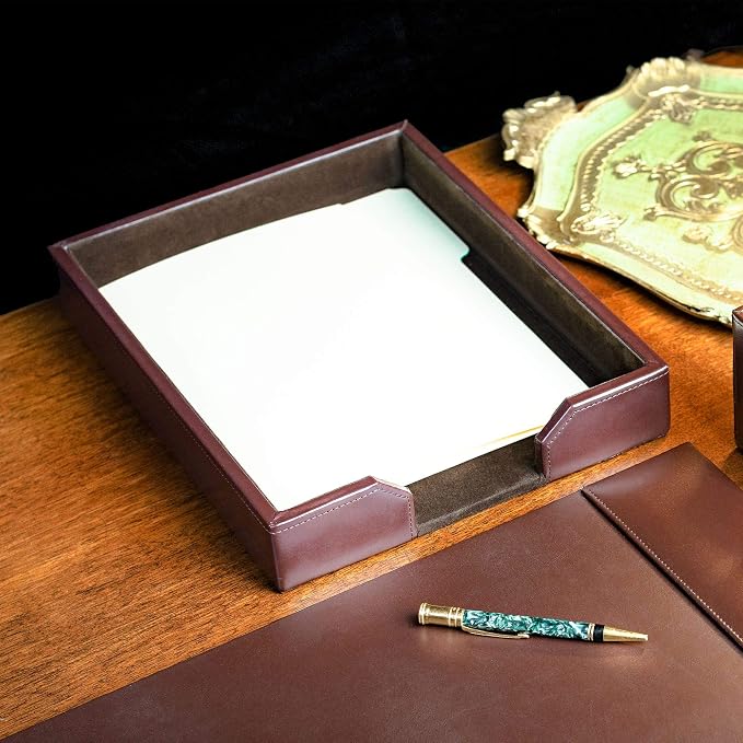DACASSO Bonded Leather Desktop Letter Tray - Luxury Letter Holder & Paper Organizer for Desk - Office Organization & Executive Desk Decor - (Dark Brown) - Image 9