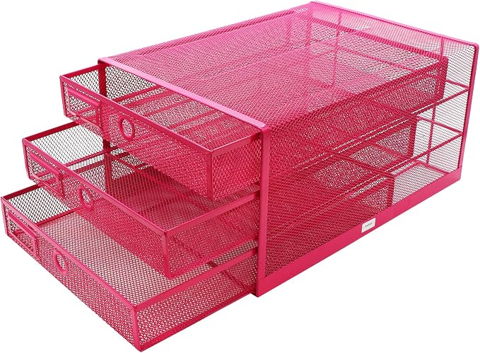 Exerz Paper Sorter 3 Drawer Wire Mesh A4 / Desk Multifunctional Desk Organiser/Multi-Layer Letter Tray - for Documents, Magazines, Notebooks and Letter (Pink) - Image 8