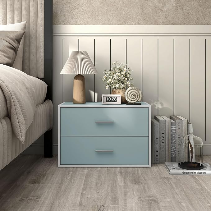 Homes: Inside + Out Apexa 2-Drawer Wooden Stackable Storage Drawers, Small Food Pantry Cabinet, Cajonera De Madera, Underbed Drawer Dorm Teen Room Decor & Bedroom, Home Office, Kitchen, Light Blue - Image 2