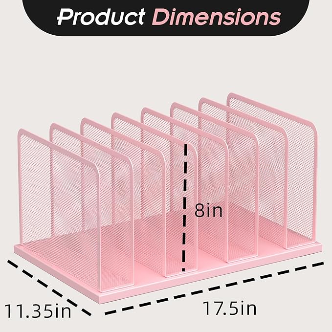 Kuntine.B 7-Section Upright Desk File Organizer Pink 1 Pack | Vertical, Mesh, Metal, Assembly, Stability, Sturdiness, Organization, Standing - Image 2