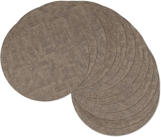 13" Round Placemats Set of 12, Reversible Faux Leather Heat Resistant Table Mats, 100% Waterproof Oilproof Wipeable Table Protective Placemats for Vinyl, Washable for Indoor (12, Dark Coffee)