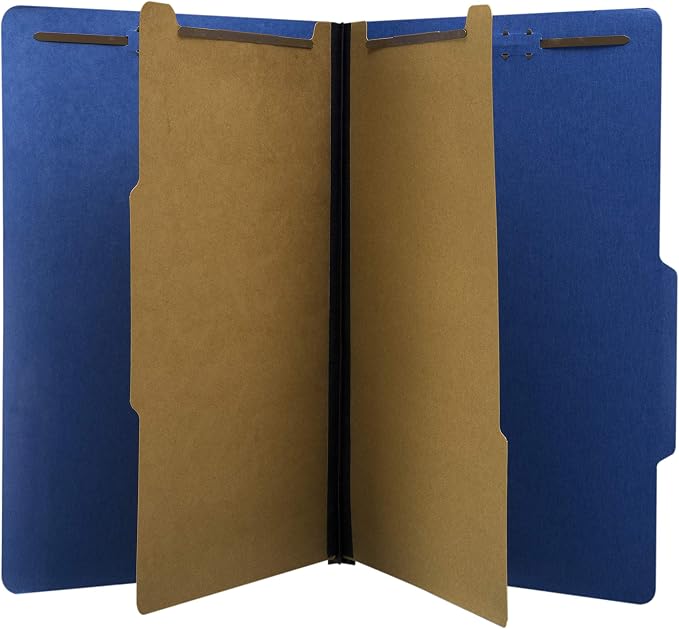 The File King Pressboard Classification Blue Partition File Folder | Legal Size - Box of 10 | Two Dividers | Six 2” Durable Fastener Prongs | 2/5 Cut Top Tab | 2” Expansion by TheFileKing