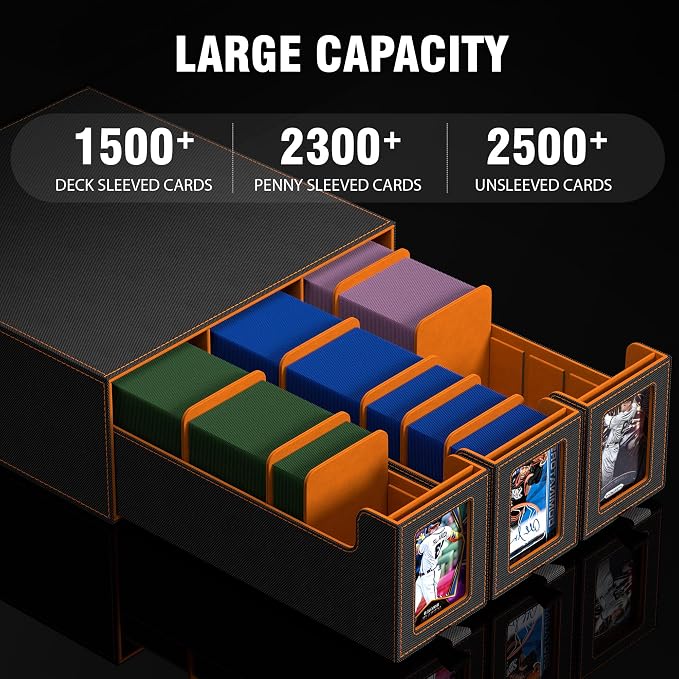 3-Drawer Trading Card Storage Box Holds 2500+ Cards(Orange) | Stackable design,15 dividers included,Desktop card organizer,Bulk card storage,for sports/TCG/MTG/Pokemon cards - Image 4