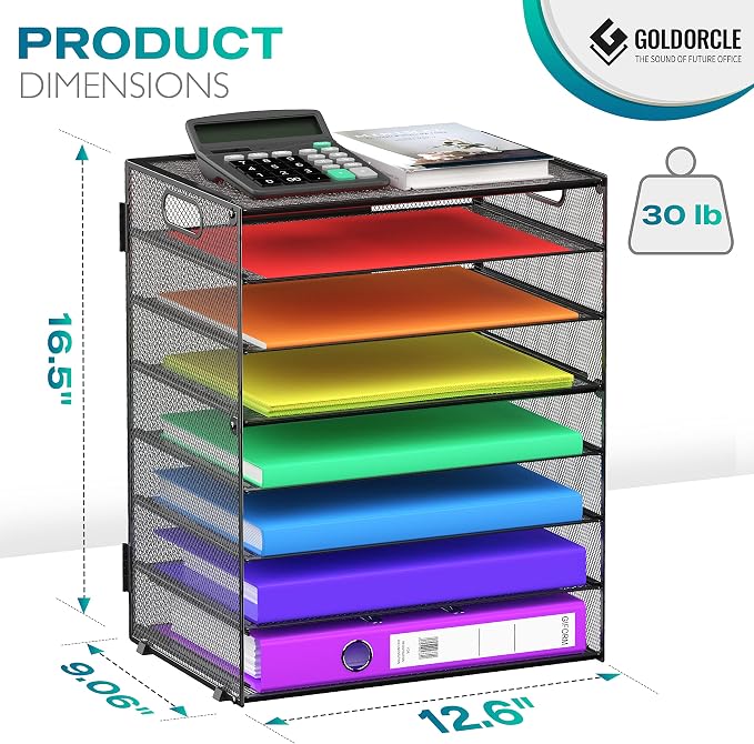 8 Tier Paper Letter Tray Organizer with Handles, Mesh Desk File Holder Storage Organization for Home School Classroom & Office (Black) - Image 2