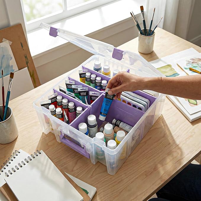 ArtBin Super Satchel Double Deep, 8-Compartment Craft Box, Purple | 8 Removable Compartments, 15.25 x 14 x 6.25 Inches, Secure Latches, Stackable, Durable Polypropylene - Image 7