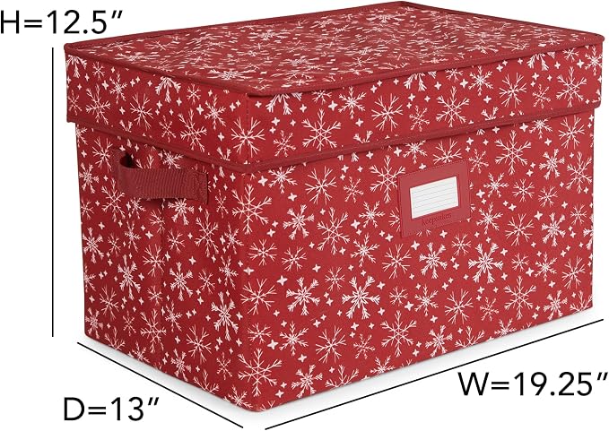 Covermates Keepsakes Adjustable Ornament Storage Box – Heavy-Duty Polyester, Padded Dividers & FlexGrid Trays – Protective Holiday Organizer with Stackable Walls & Label Window, Red Snowflake - Image 3