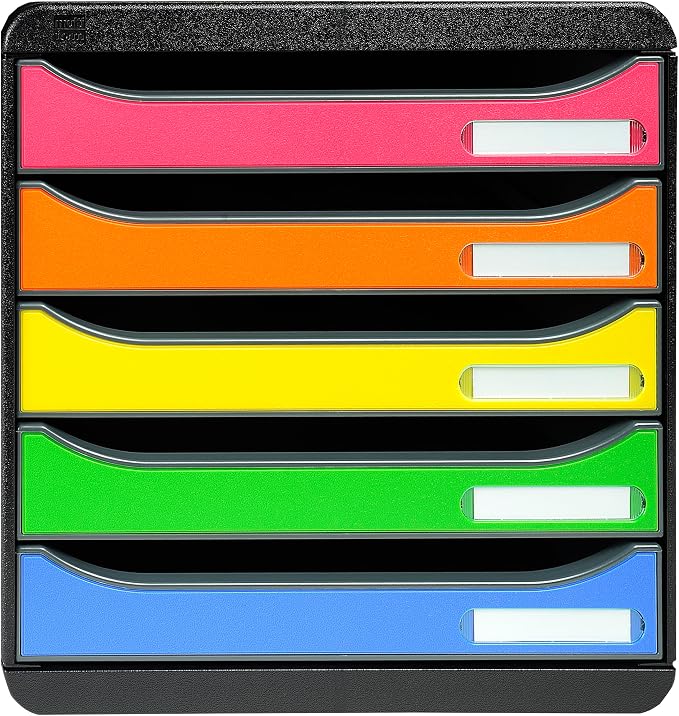 Exacompta Big Box Plus - 5 Drawer Desktop Organizer - 100% Recycled Materials- Fits Letter and A4+ Size Paper - Black w/Multicolored Drawers- Dimensions 13 5/8 x 11 x 10 5/8 - Made in Europe - Image 3