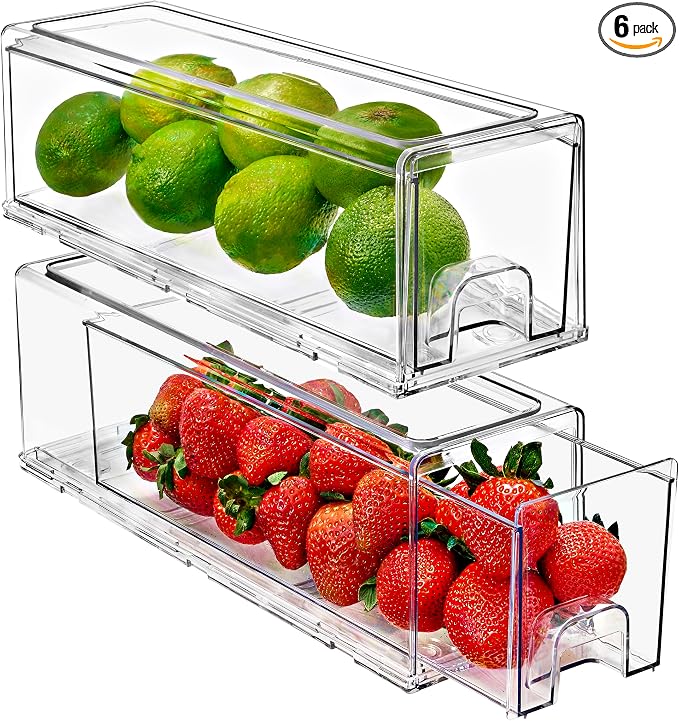 Sorbus Small Clear Acrylic Storage Drawers (2 Pack) - Stackable Plastic Organizer Bins for Fridge, Freezer, Pantry, and Bathroom by Sorbus