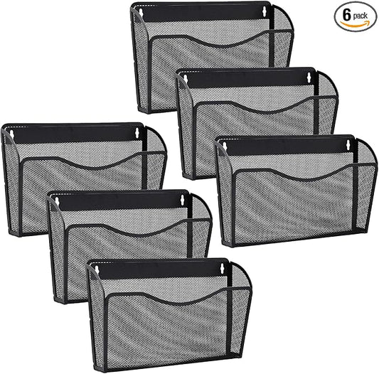 Gawerk 6 Pack Wall File Organizer, Mesh Wall File Pocket Mail Organizer Hanging Metal Vertical Wall Mounted File Holder for Office/Home by Gawerk