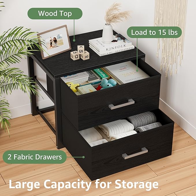 BOLUO Stackable Storage Drawers Closet Organizers and Storage Fabric Black 2 Drawer Dresser for Bedroom Modern - Image 6