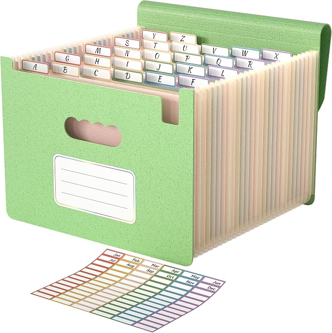 ABC life 26 Pockets Accordion File Organizer, Meadow Green | Expanding File Folder for Letter/A4 Size, Portable Document Holder with A-Z Tabs for Tax Receipt, School, Home, Office by ABClife