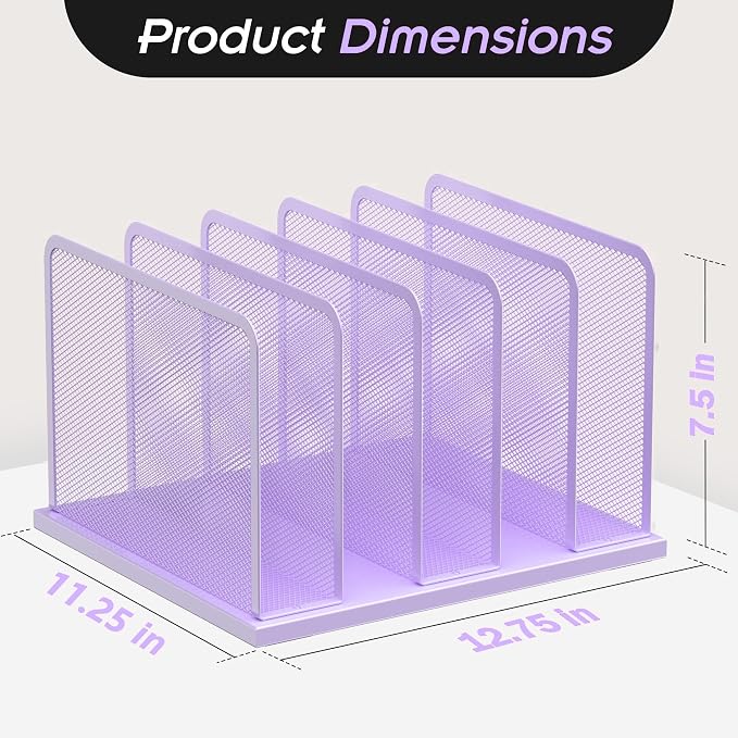 Kuntine.B 5-Section Upright Desk File Organizer Purple 1 Pack | Vertical, Mesh, Metal, Assembly, Stability, Sturdiness, Organization, Standing - Image 2