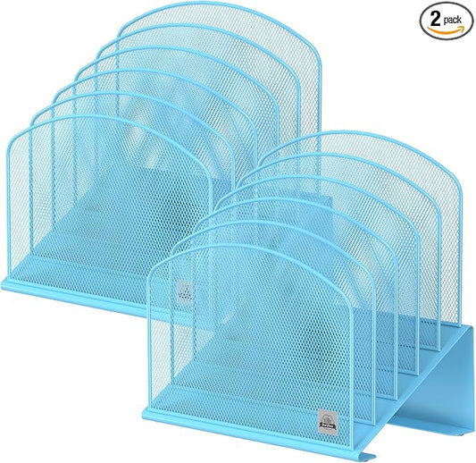 Delifox Inclined Desk File Organizer,Vertical File Folder Holder Stand Metal Rack File Sorter for Office Classroom Desktop Organization (2, Blue, 5) by Delifox